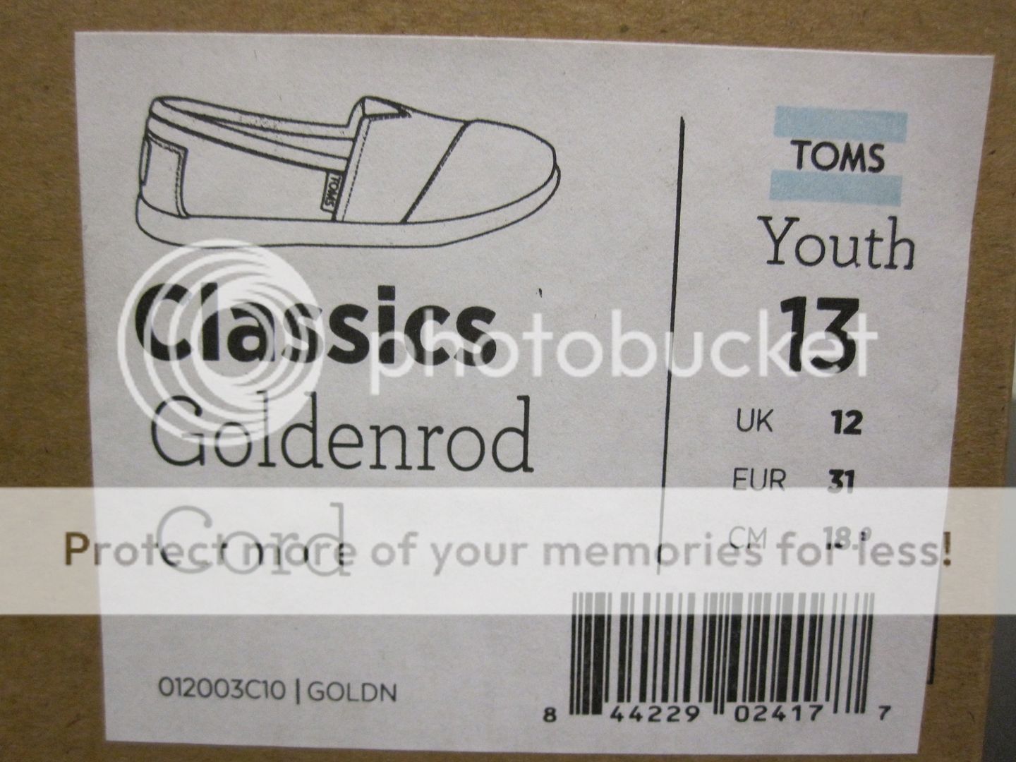 Toms Youth Classic Goldenrod Corduroy BNIB Size Y12 Y3 $50  