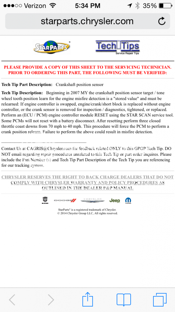 Crank and position relearn procedure